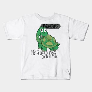 Beware My Guard Dog Bites Too Tortoise T-shirt Kids T-Shirt